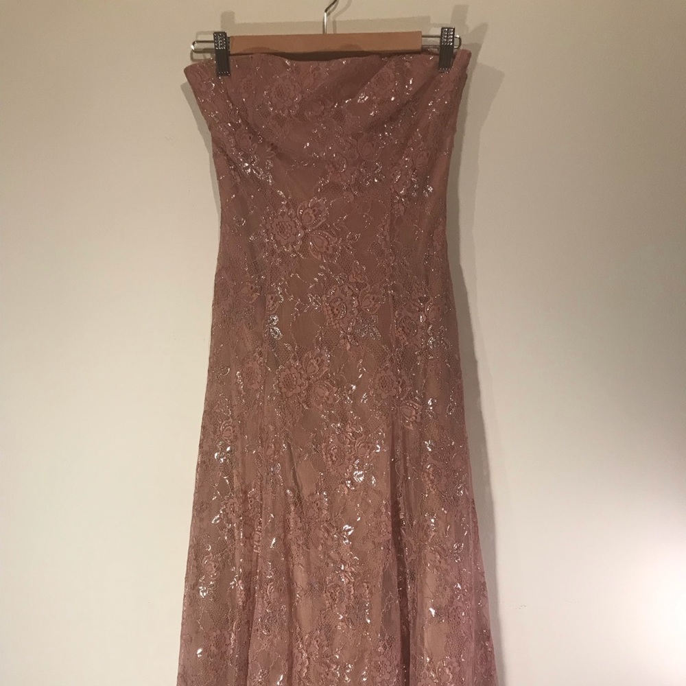 Long pink lace dress